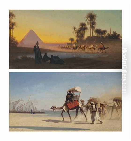 Grand Pyramide De Gyzeh; Bords Du Niel A Boulak (pair) Oil Painting by Charles Theodore (Frere Bey) Frere