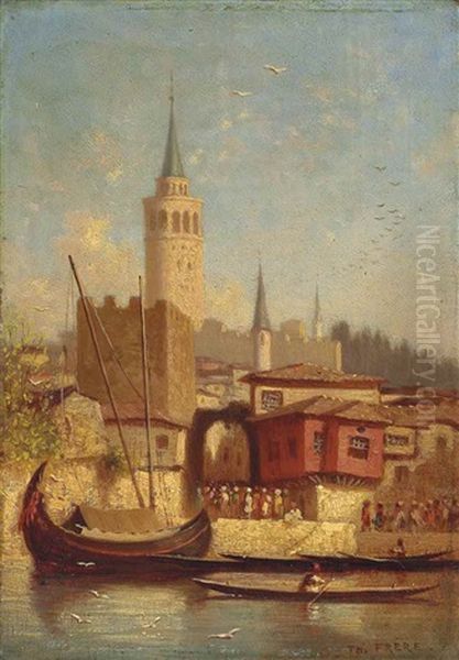 The Galata Tower, Constantinople Oil Painting by Charles Theodore (Frere Bey) Frere