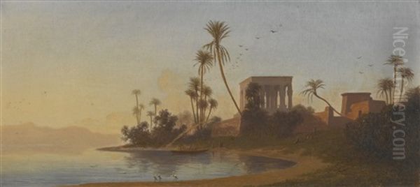 Temple Of Philae Oil Painting by Charles Theodore (Frere Bey) Frere