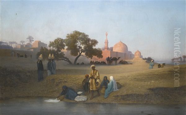 The Banks Of The Nile Oil Painting by Charles Theodore (Frere Bey) Frere