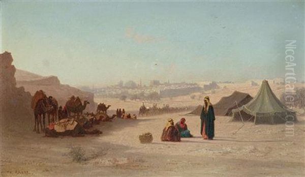 View Of Jerusalem From The North, Facing Damascus Gate Oil Painting by Charles Theodore (Frere Bey) Frere