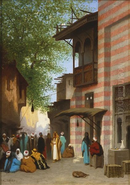 A Street Scene, North Africa Oil Painting by Charles Theodore (Frere Bey) Frere