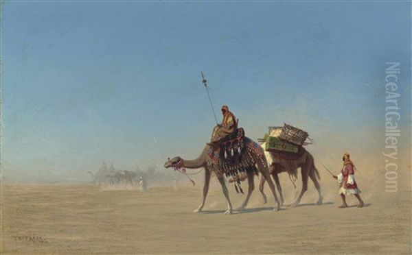 Une Caravane, Desert D'arabie Oil Painting by Charles Theodore (Frere Bey) Frere