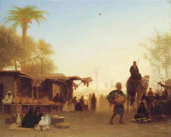 A Cairo Bazaar At Dusk Oil Painting by Charles Theodore (Frere Bey) Frere