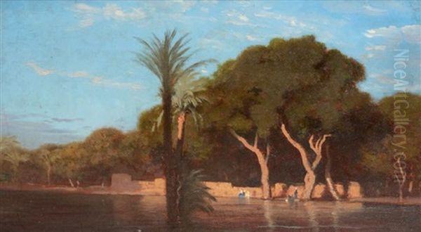 Inondation Du Nil A Choubrah (le Caire) Oil Painting by Charles Theodore (Frere Bey) Frere