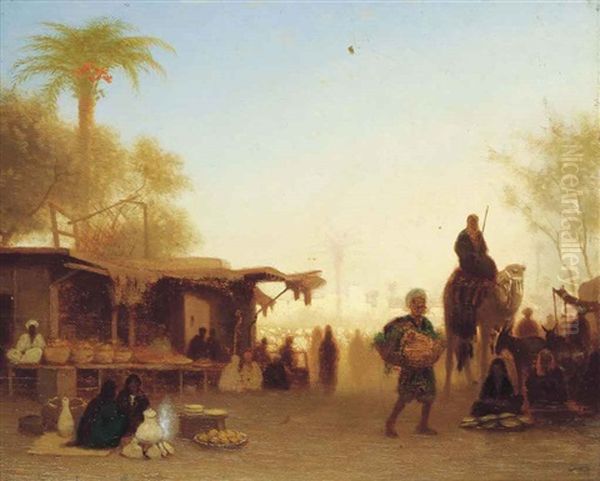 A Cairo Bazaar At Dusk by Charles Theodore (Frere Bey) Frere