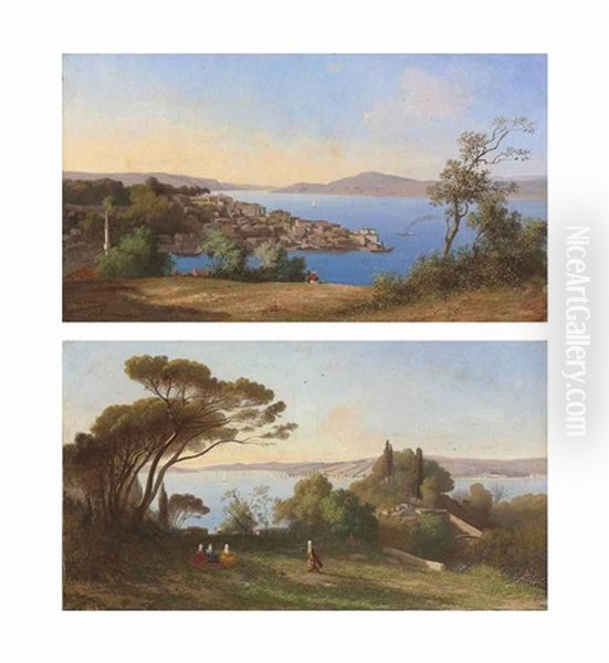 Views Of The Bosphorus (pair) Oil Painting by Charles Theodore (Frere Bey) Frere