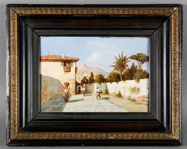 North African Village Scene Oil Painting by Charles Theodore (Frere Bey) Frere