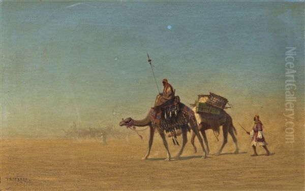 Une Caravane, Desert D'arabie Oil Painting by Charles Theodore (Frere Bey) Frere