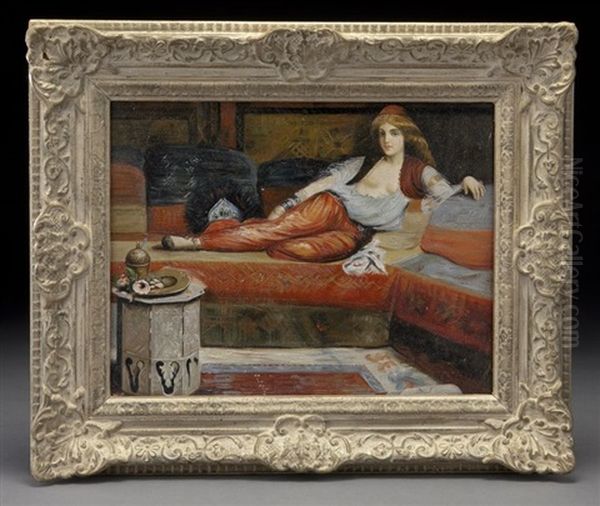 Reclining Odalisque Oil Painting by Charles Theodore (Frere Bey) Frere