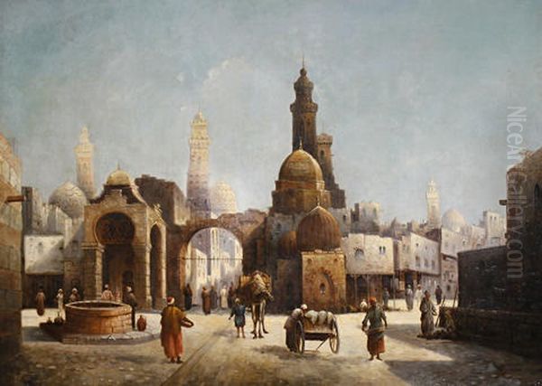 An Algerian Street Scene Oil Painting by Charles Theodore (Frere Bey) Frere