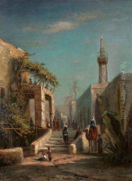 Maisons Et Mosquee Au Caire Oil Painting by Charles Theodore (Frere Bey) Frere