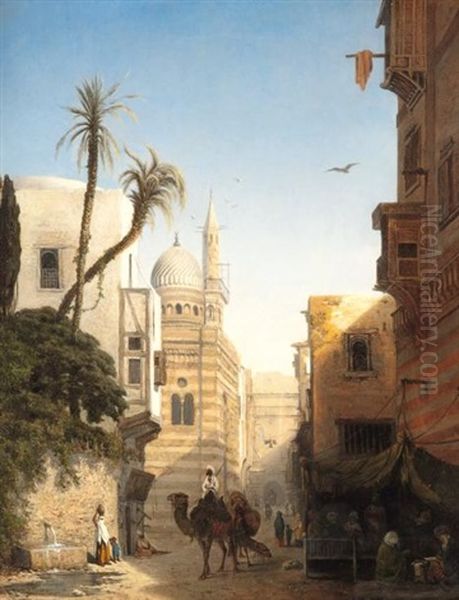 Caravaniers Dans Les Rues Du Caire Oil Painting by Charles Theodore (Frere Bey) Frere