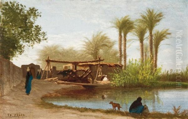 Noria Et Porteuses D'eau, Vallee Du Nil Egypte Oil Painting by Charles Theodore (Frere Bey) Frere