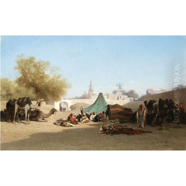 Campement Bedouin Au Caire Oil Painting by Charles Theodore (Frere Bey) Frere