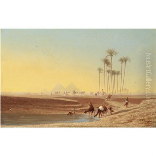 Oasis Pres Des Pyramides Oil Painting by Charles Theodore (Frere Bey) Frere