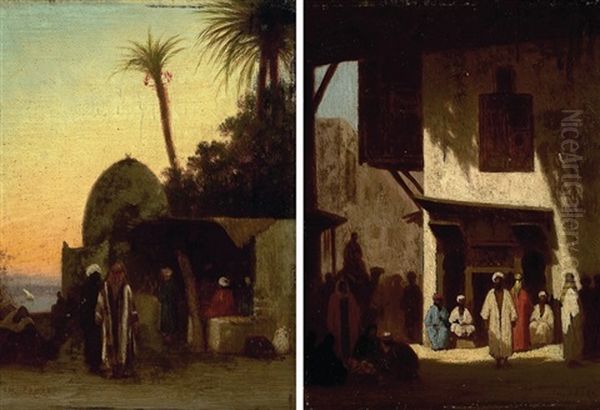 Arabian Street Scenes Oil Painting by Charles Theodore (Frere Bey) Frere