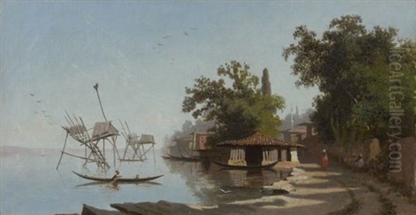 Vue Du Bosphore (beykoz?) Oil Painting by Charles Theodore (Frere Bey) Frere