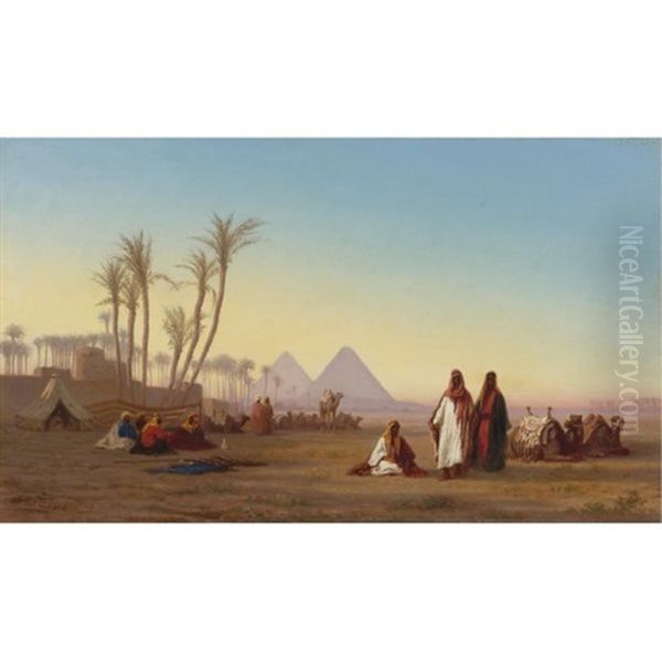 The Pyramids Of Giza, Egypt Oil Painting by Charles Theodore (Frere Bey) Frere