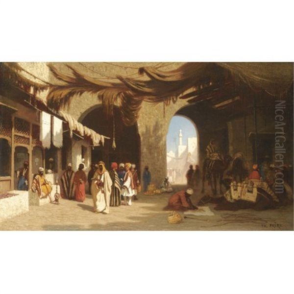 A Bazaar In Beirut Oil Painting by Charles Theodore (Frere Bey) Frere