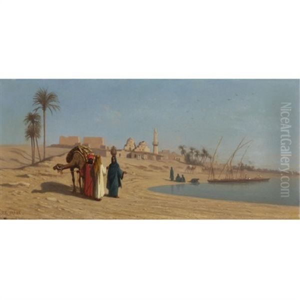 The Banks Of The Nile Oil Painting by Charles Theodore (Frere Bey) Frere