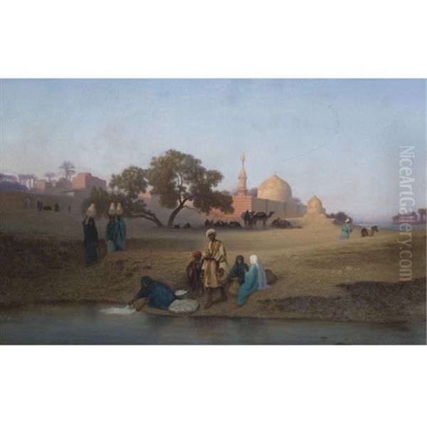 A Village Along The Nile Near Cairo by Charles Theodore (Frere Bey) Frere