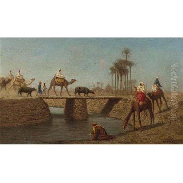 A Bridge, High Egypt Oil Painting by Charles Theodore (Frere Bey) Frere