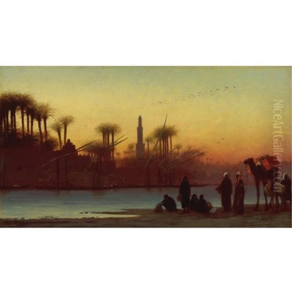 Near Manfalout, Egypt Oil Painting by Charles Theodore (Frere Bey) Frere