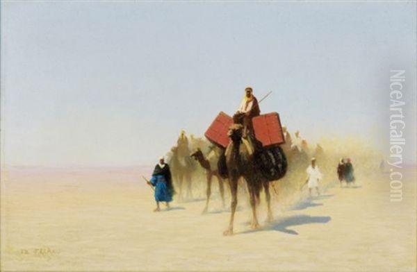 Une Caravane De Marchands Egyptiens, Desert De Suez Oil Painting by Charles Theodore (Frere Bey) Frere