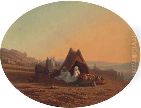 An Arab Encampment Oil Painting by Charles Theodore (Frere Bey) Frere