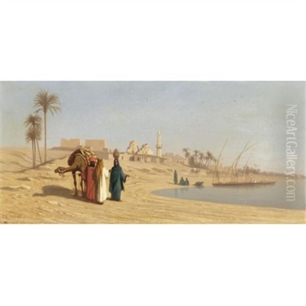 The Banks Of The Nile Oil Painting by Charles Theodore (Frere Bey) Frere