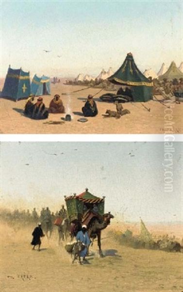 The Caravan (+ An Arab Encampment; Pair) Oil Painting by Charles Theodore (Frere Bey) Frere