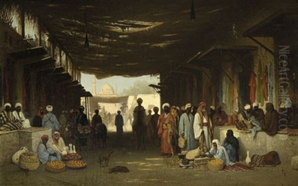 A North African Market Oil Painting by Charles Theodore (Frere Bey) Frere