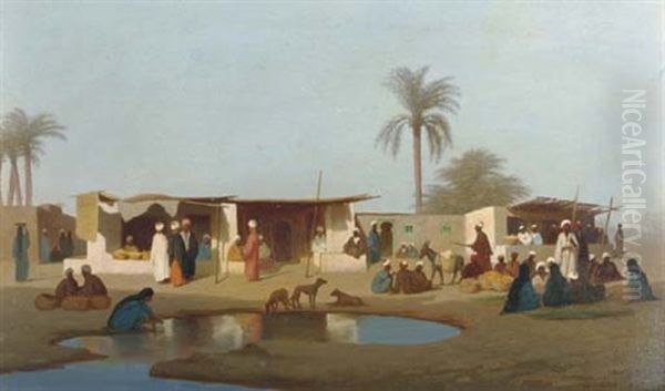 A Marketplace, Cairo Oil Painting by Charles Theodore (Frere Bey) Frere