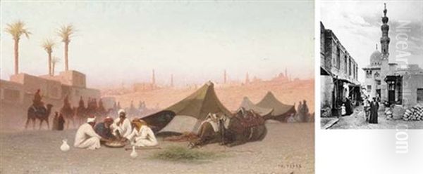 A Late Afternoon Meal At An Encampment, Cairo Oil Painting by Charles Theodore (Frere Bey) Frere