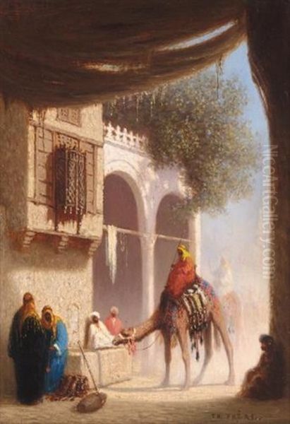 Une Fontaine Au Caire, Egypte Oil Painting by Charles Theodore (Frere Bey) Frere