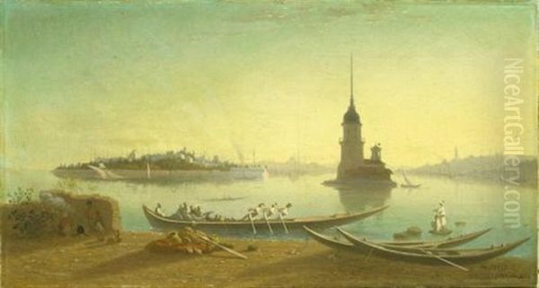 La Tour De Leandre, Constantinople Oil Painting by Charles Theodore (Frere Bey) Frere