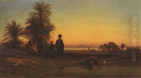 Evening Rest By The Nile Oil Painting by Charles Theodore (Frere Bey) Frere