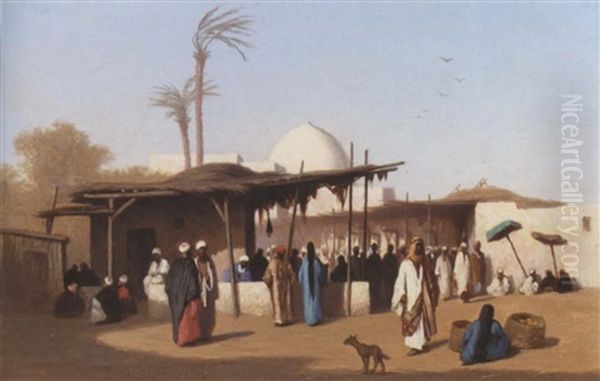 Market In Cairo Oil Painting by Charles Theodore (Frere Bey) Frere