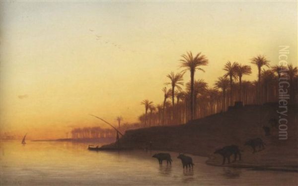 Evening On The Nile Oil Painting by Charles Theodore (Frere Bey) Frere