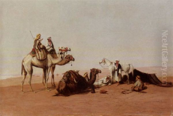 A Caravan Of Camels Oil Painting by Charles Theodore (Frere Bey) Frere