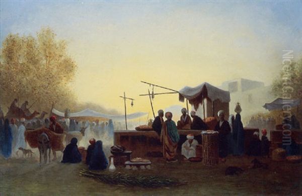 A Street Market In Cairo Oil Painting by Charles Theodore (Frere Bey) Frere