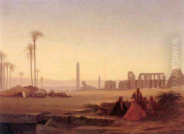 Ruines De Karnak A Thebes Oil Painting by Charles Theodore (Frere Bey) Frere