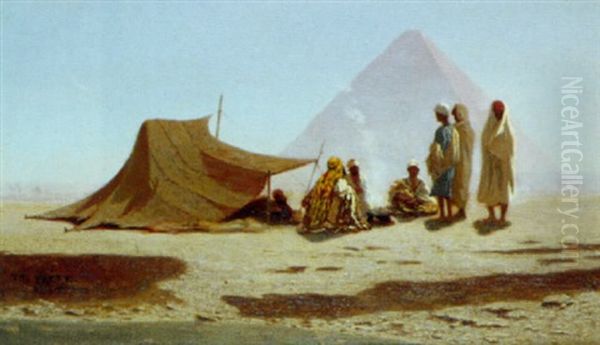 Campement Pres De La Grande Pyramide Oil Painting by Charles Theodore (Frere Bey) Frere