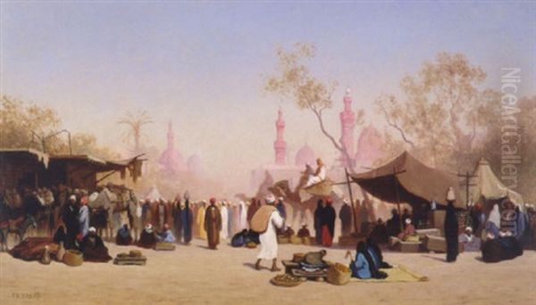 A Marketplace In Cairo Oil Painting by Charles Theodore (Frere Bey) Frere