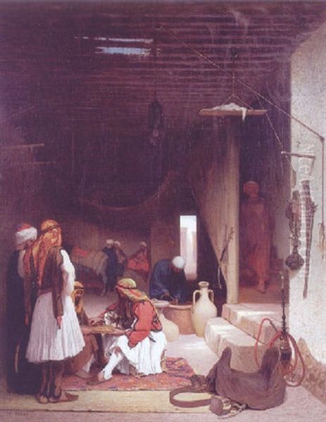 Le Jeu De Tric-trac Dans Un Caravanserail Oil Painting by Charles Theodore (Frere Bey) Frere