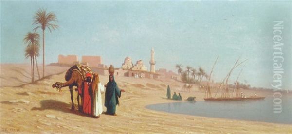 At The Edge Of The Desert Oil Painting by Charles Theodore (Frere Bey) Frere