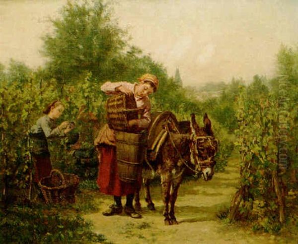 Grape Picking Oil Painting by Charles Theodore (Frere Bey) Frere