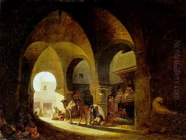 Animation Au Caravanserail Oil Painting by Charles Theodore (Frere Bey) Frere