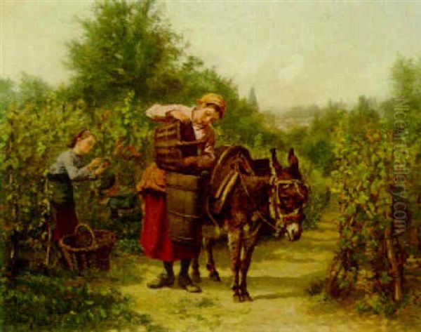 The Grape Pickers Oil Painting by Charles Theodore (Frere Bey) Frere